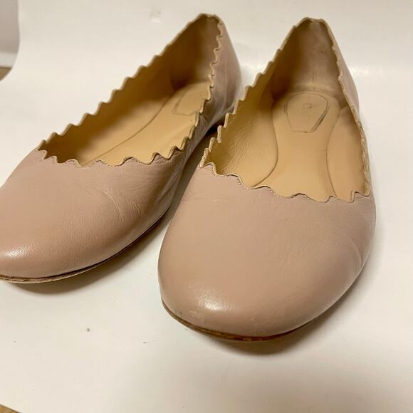 Chloe Scallop Edge Ballet Flat Nude Beige Size EU 38/US 8 - Picture 3 of 9
